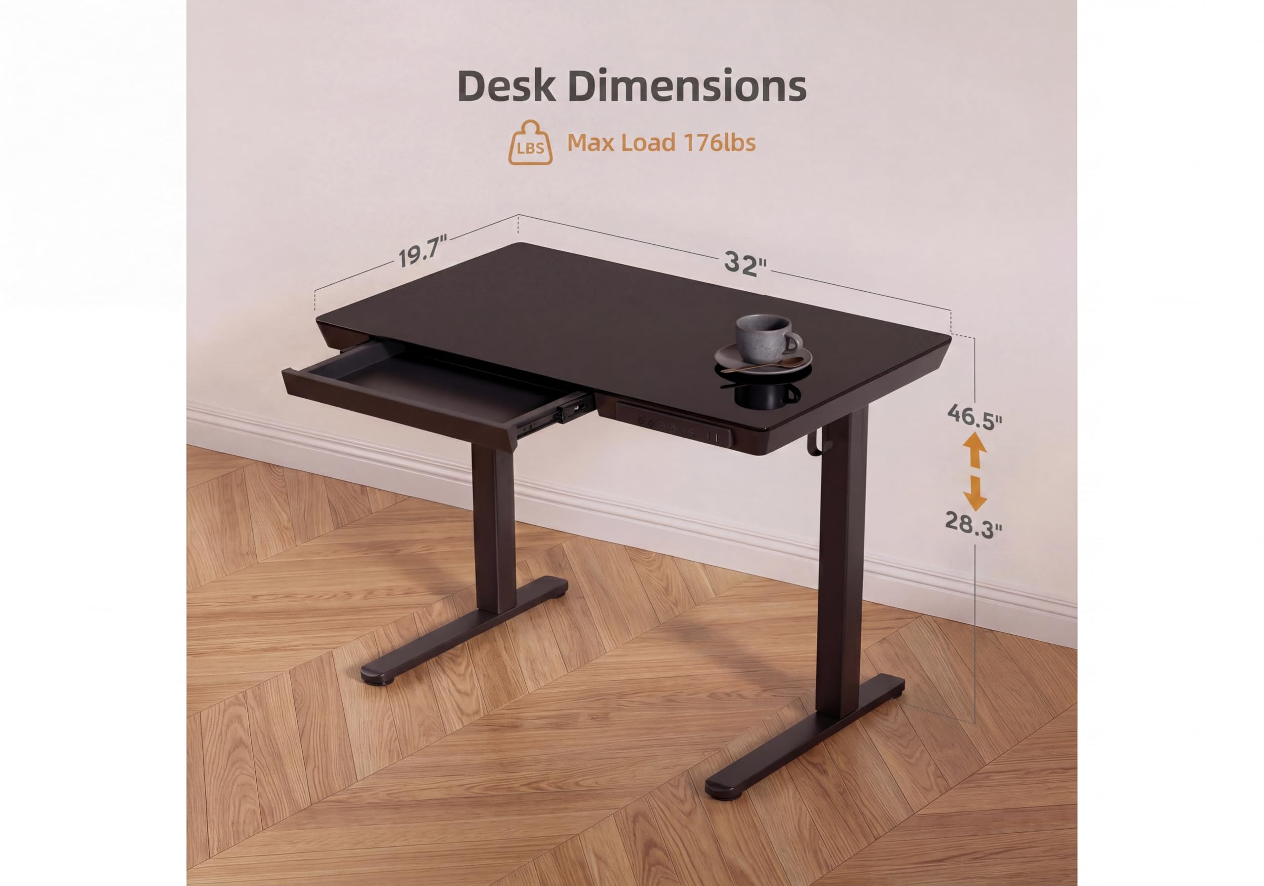 YDN Glass Standing Desk with Drawers