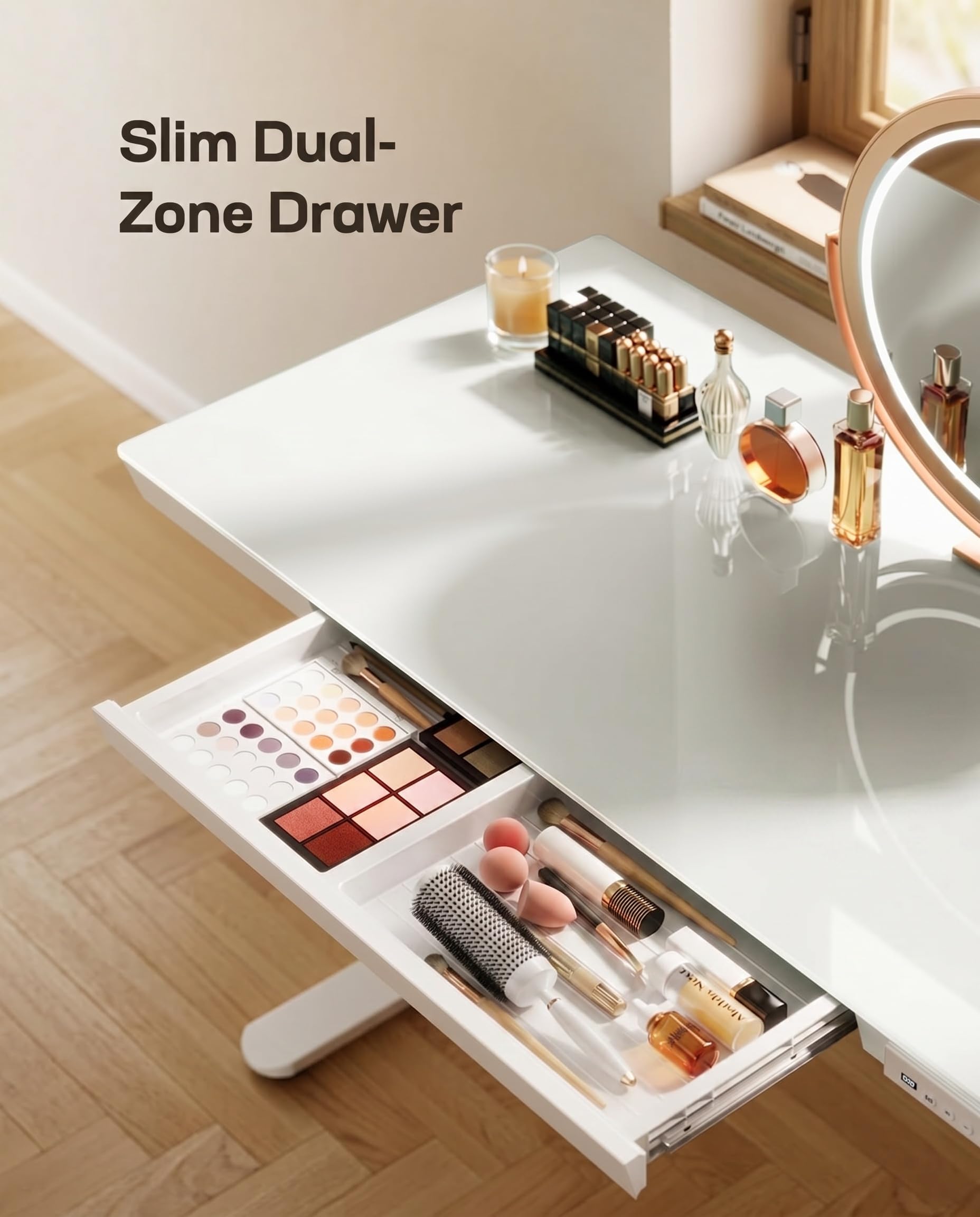 Electric Standing Desk with Glass Top, Drawer and USB Charging Ports