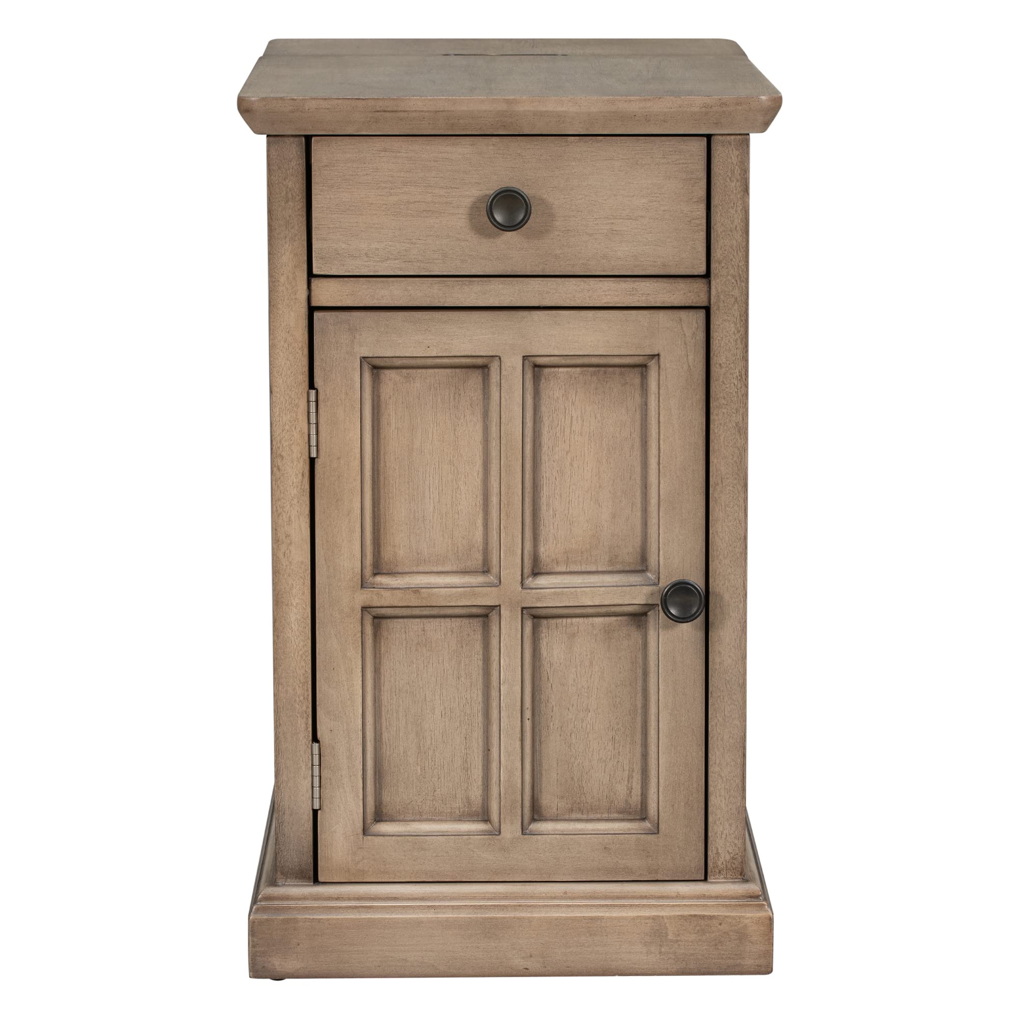 Traditional Wood End Table with Charging Station and Storage Drawer
