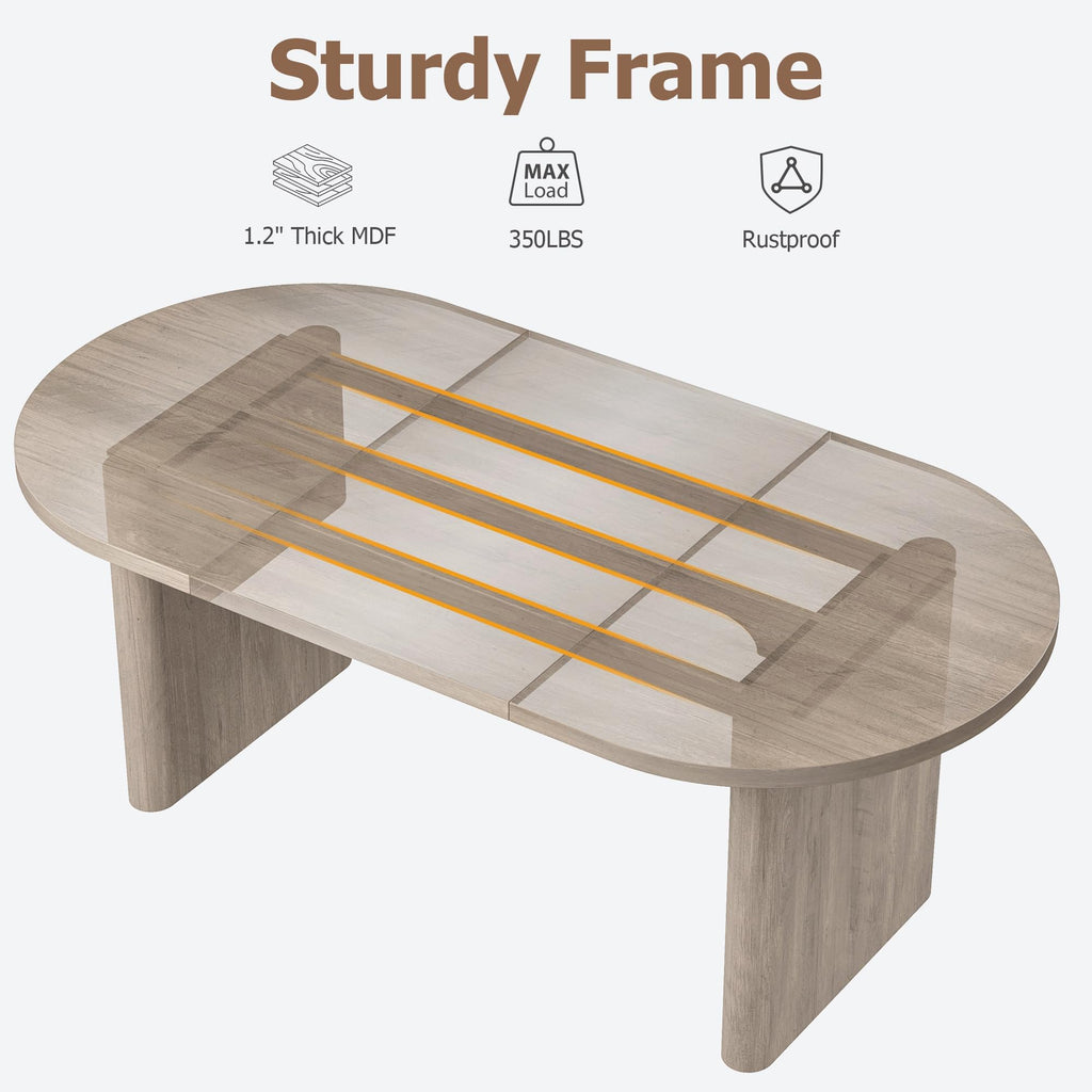 Oval Dining Table with Wooden Base for 6–8 People