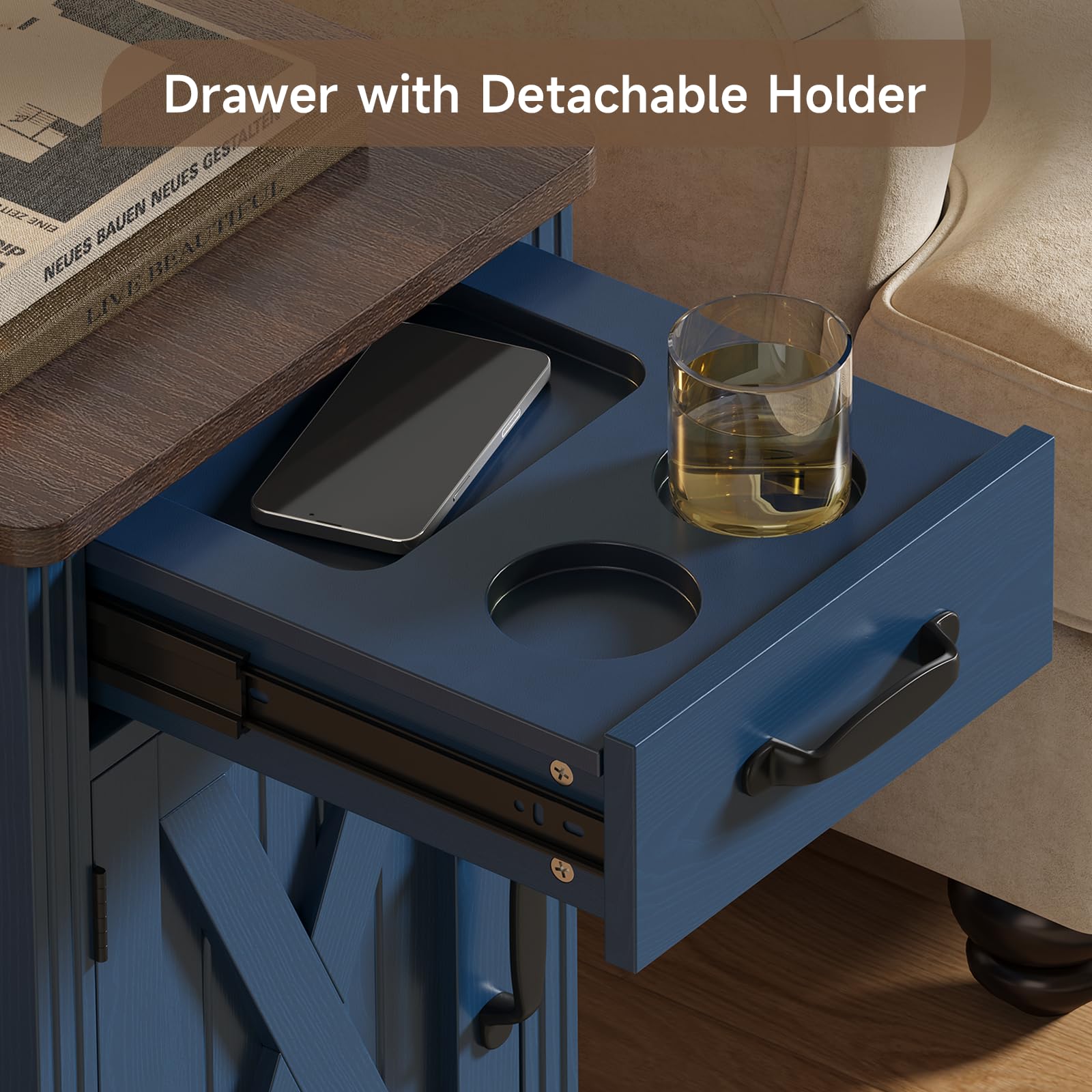 ONBRILL Farmhouse End Table with Barn Door
