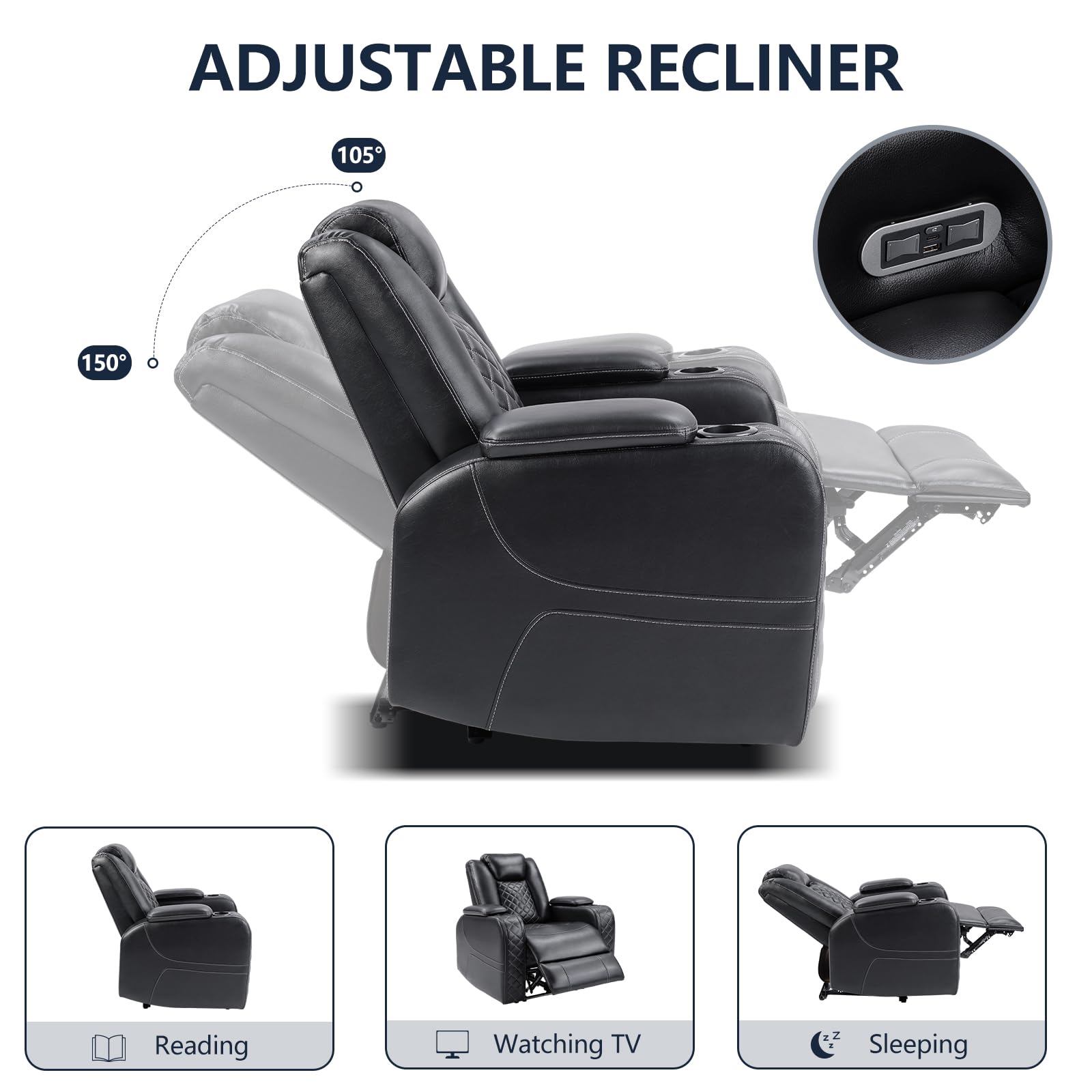 Power Recliner Chair with Adjustable Headrest and USB Ports
