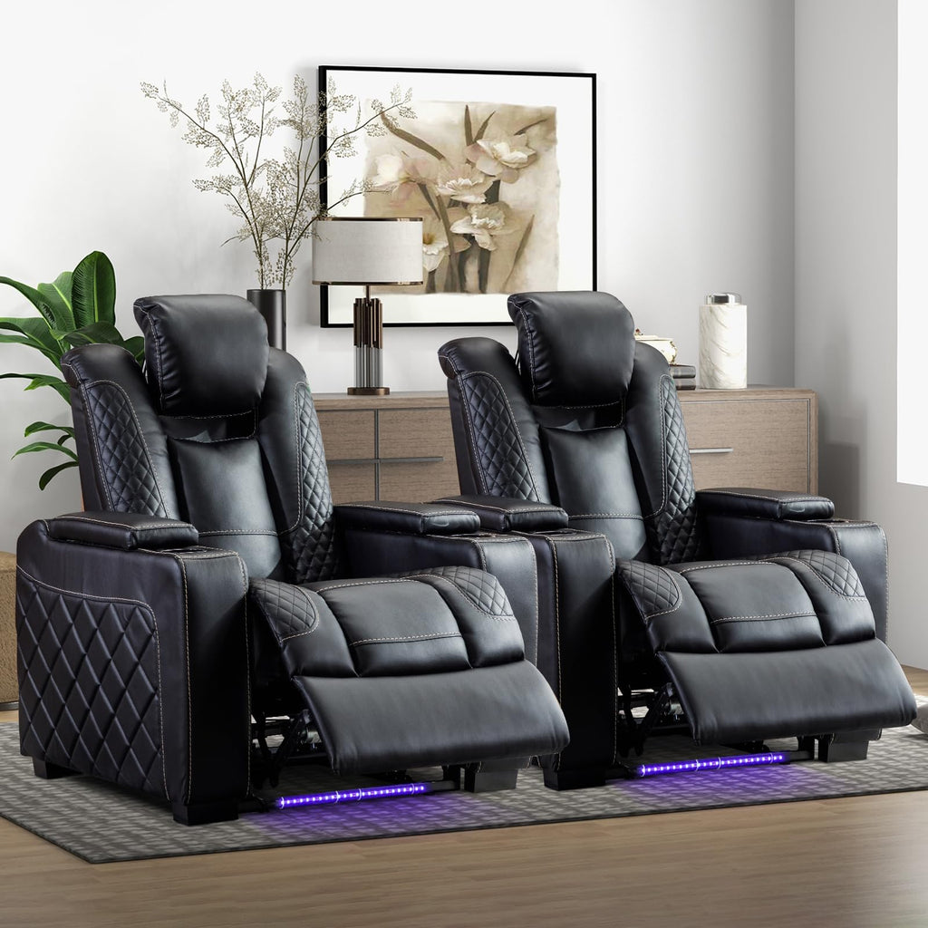 Faux Leather Power Recliner Chair with Ambient Lighting and USB Ports