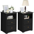 Wooden Nightstand with 2 Drawers and Open Storage Cubby