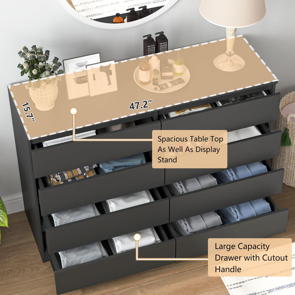 Modern Handleless Chest of Drawers with Wood Storage