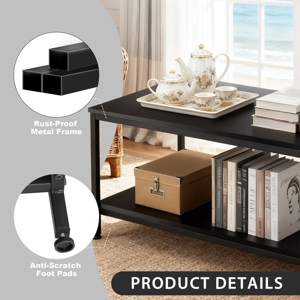 Industrial Coffee Table with Storage Shelf and 2-Tier Design