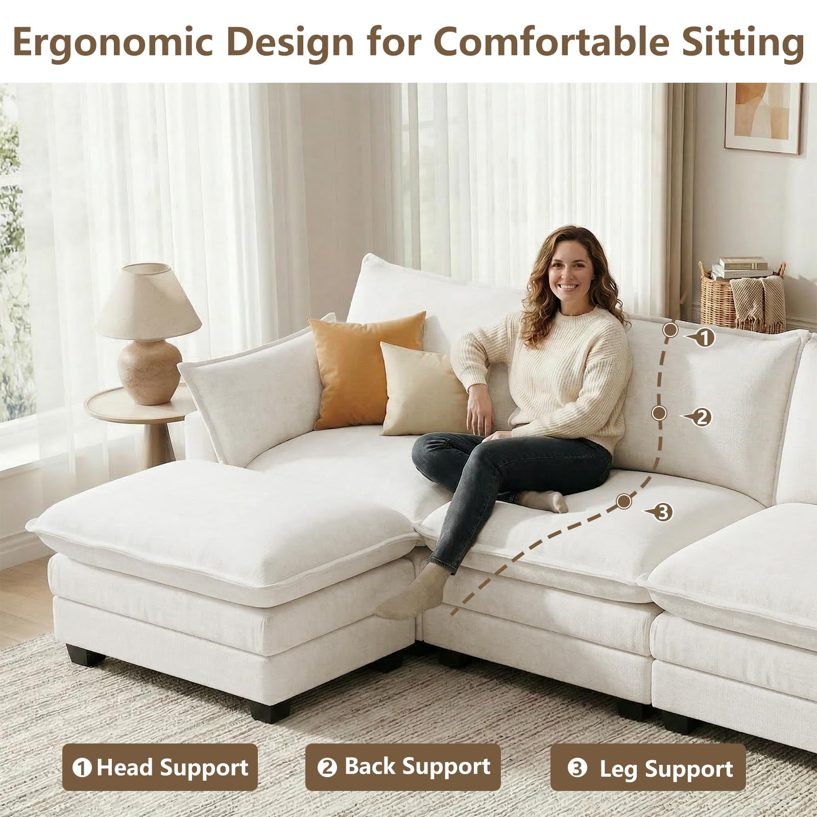 U Shaped Modular Sectional Sofa with Movable Ottoman