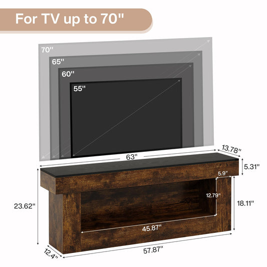 Rustic TV Stand with Storage and Open Shelves for Living Room
