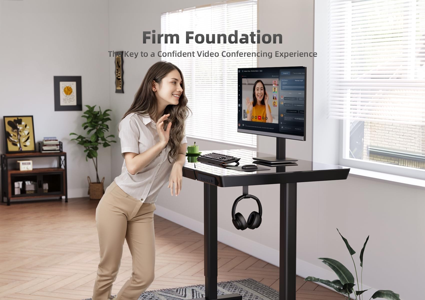 YDN Glass Standing Desk with Drawers