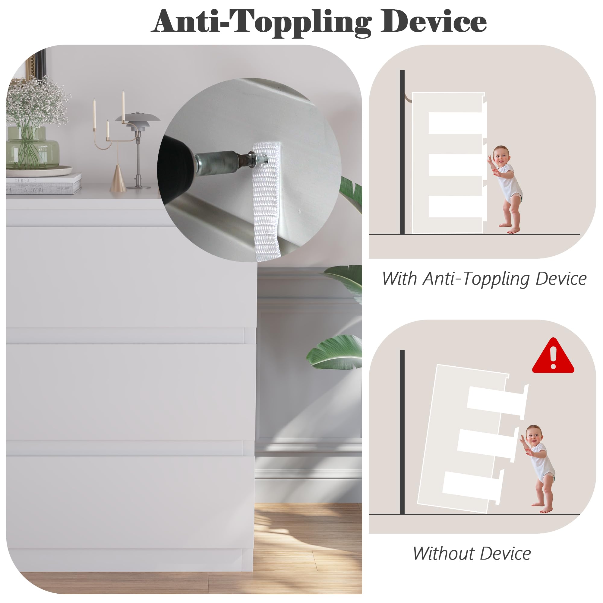 Modern 6 Drawer Dresser with Deep Storage and Handleless Design