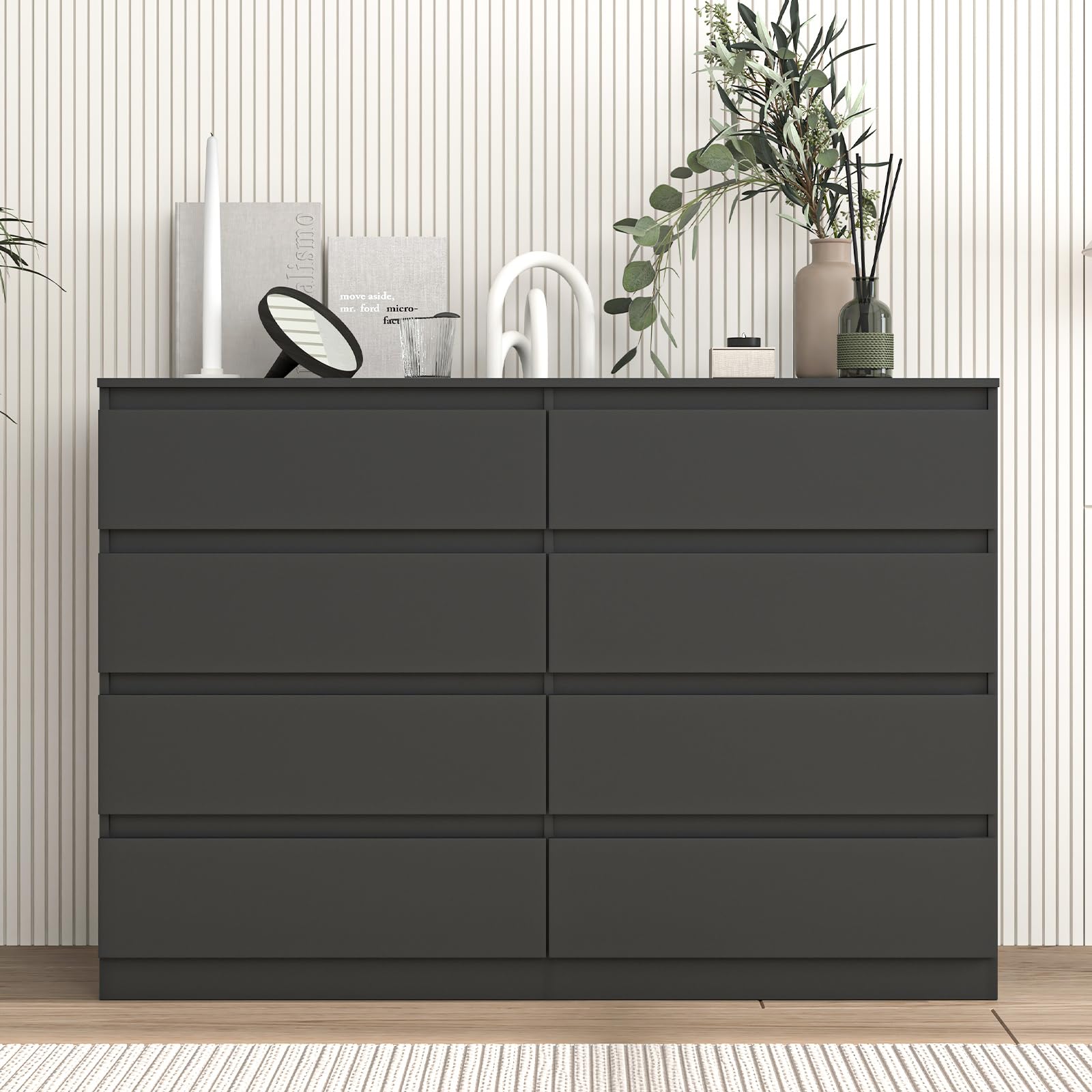 Modern Handleless Chest of Drawers with Wood Storage