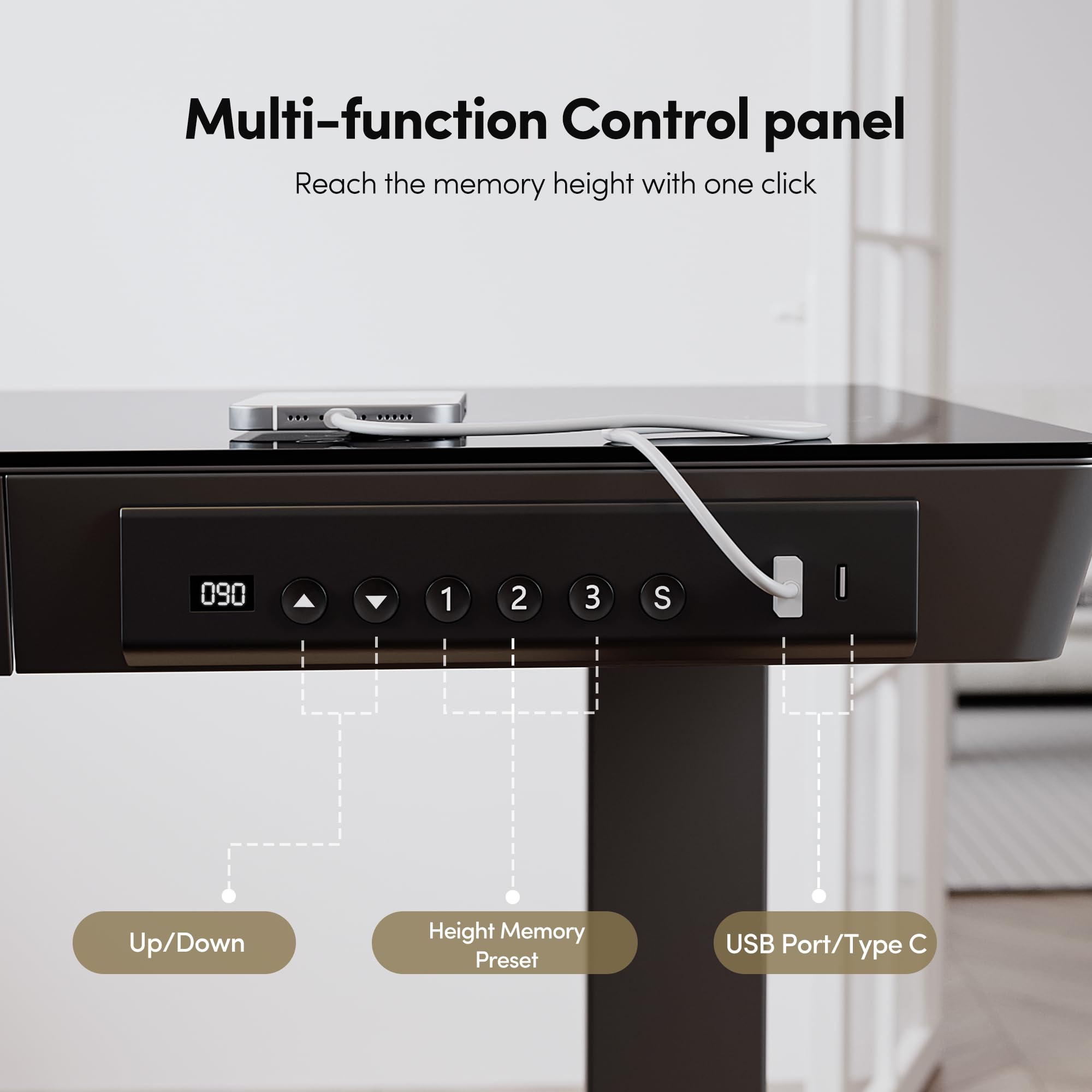 BANTI Electric Standing Desk with Drawers, 48 inch Whole-Piece Glass Desktop