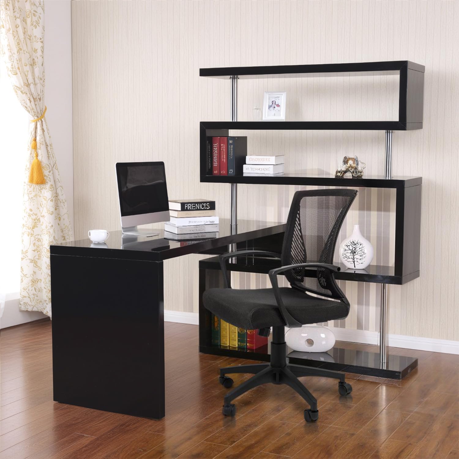 Mid Back Mesh Office Chair with Lumbar Support and Armrests