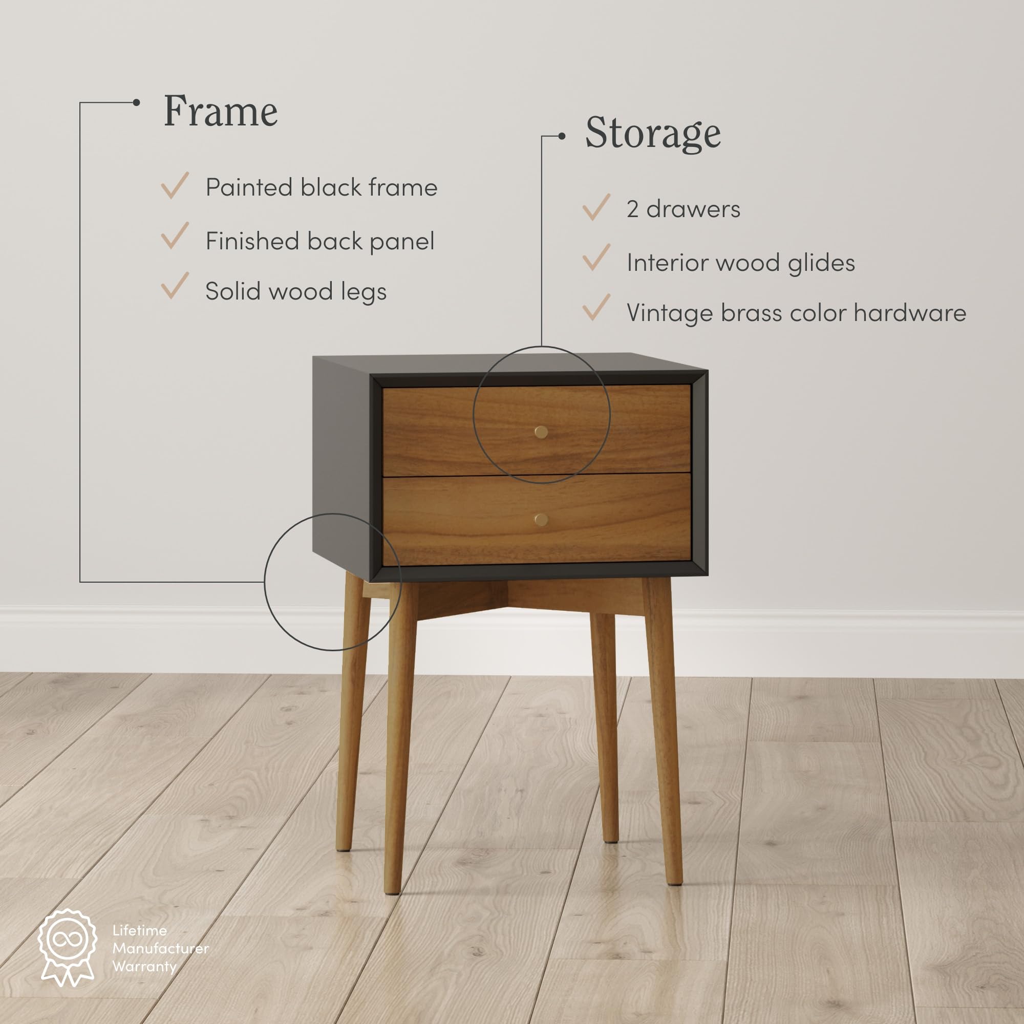 Modern Nightstand Side Accent or End Table with Storage Drawer