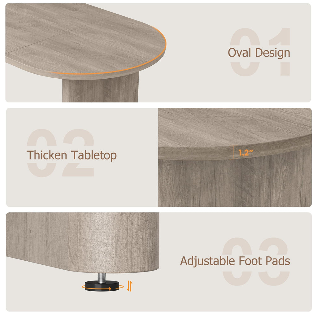 Oval Dining Table with Wooden Base for 6–8 People