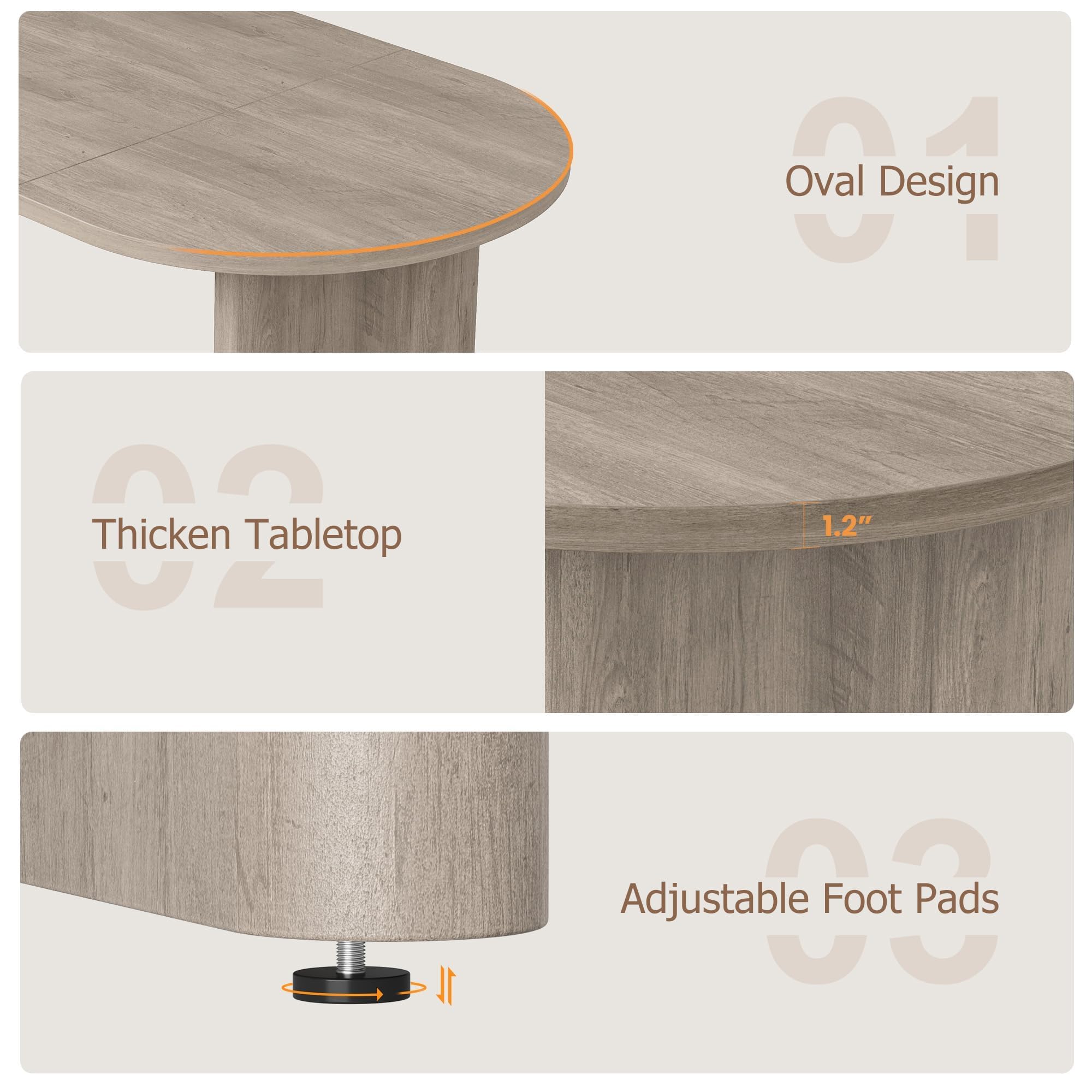 Oval Dining Table with Wooden Base for 6–8 People