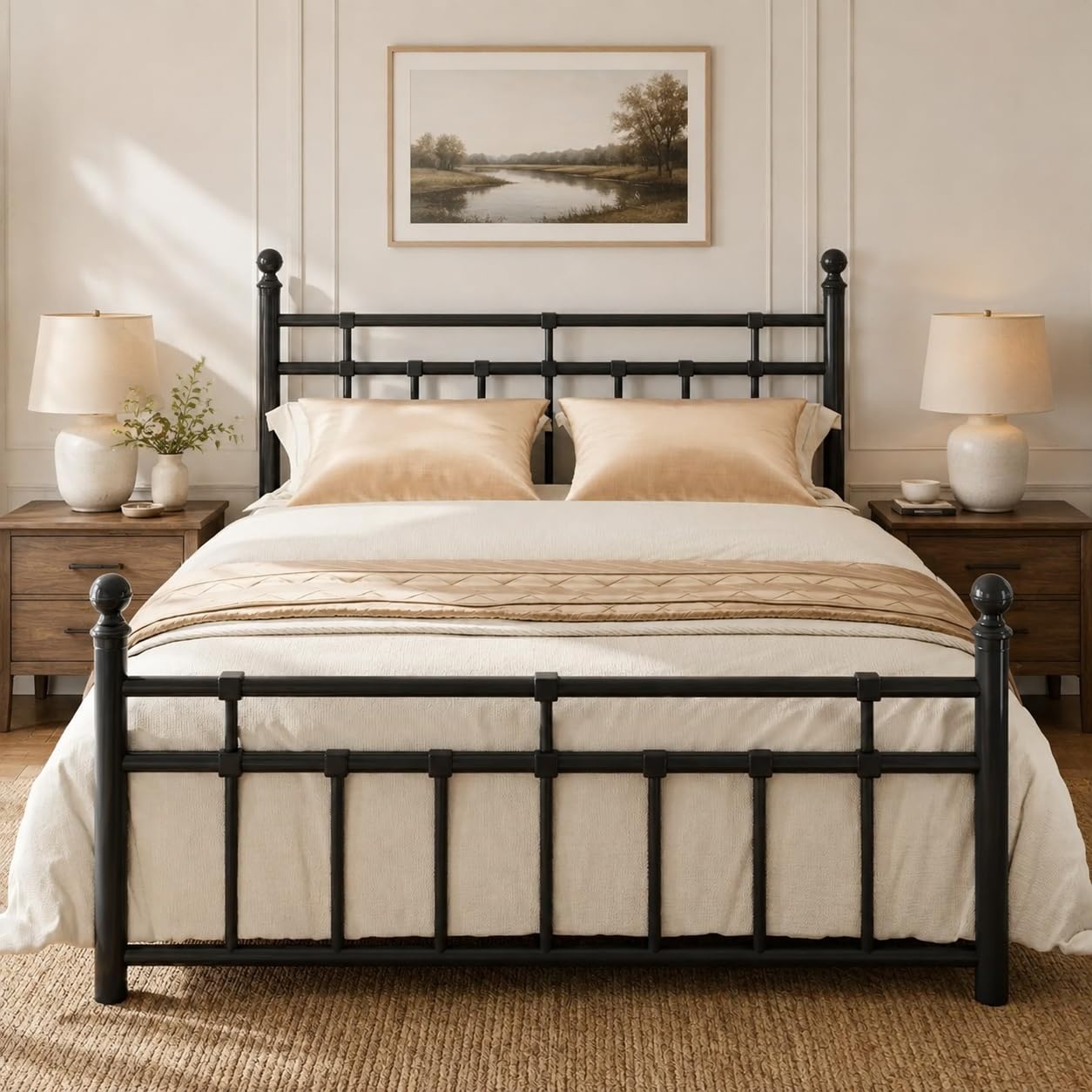 Metal Platform Bed Frame with Headboard and Under Bed Storage