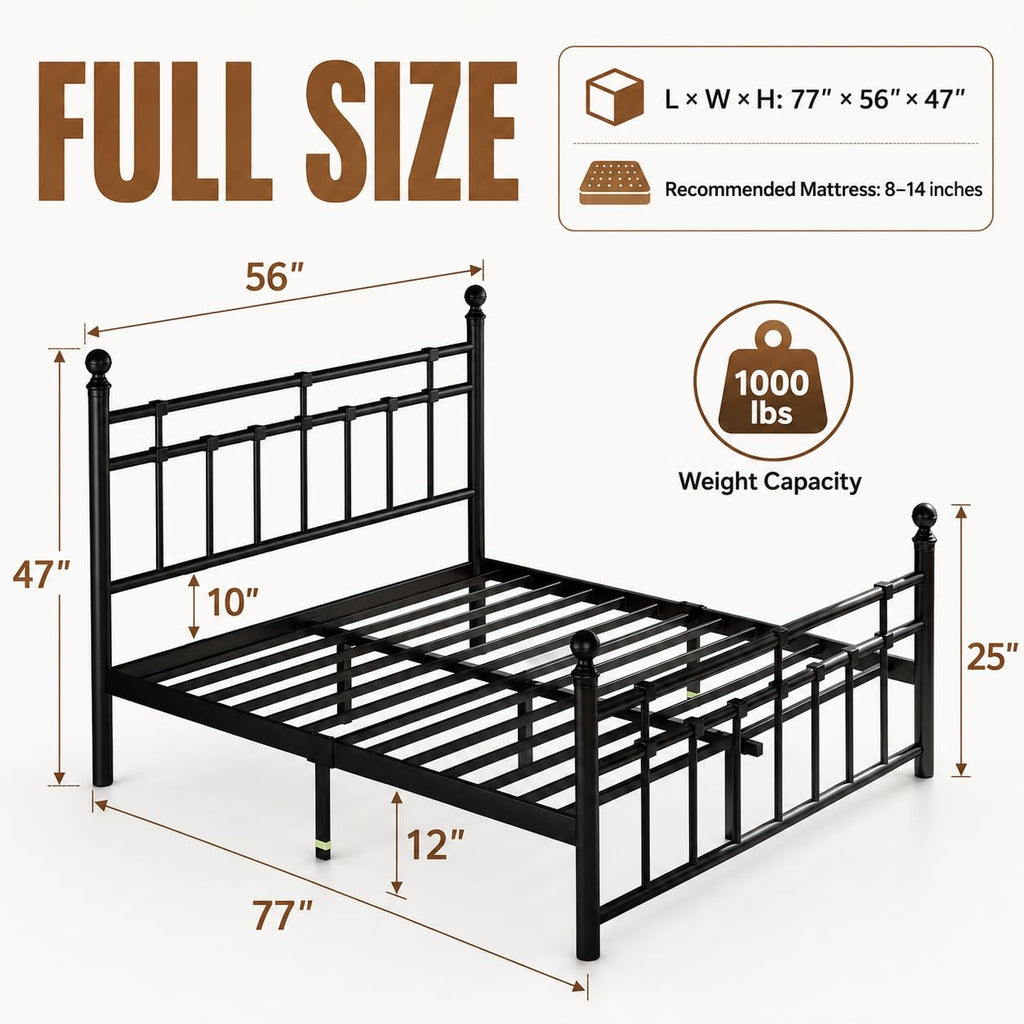 Metal Platform Bed Frame with Headboard and Under Bed Storage