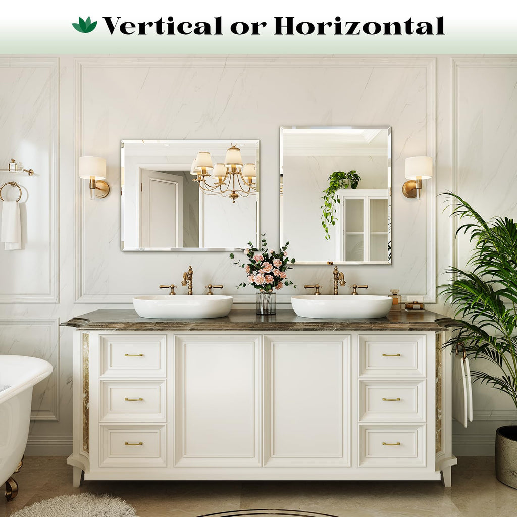 Frameless Beveled Wall Mirror with Horizontal and Vertical Mounting