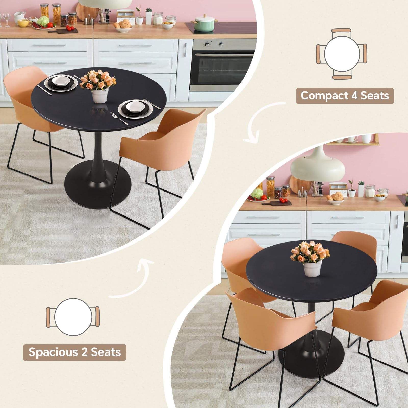 Small Round Tulip Dining Table with Modern Pedestal Base