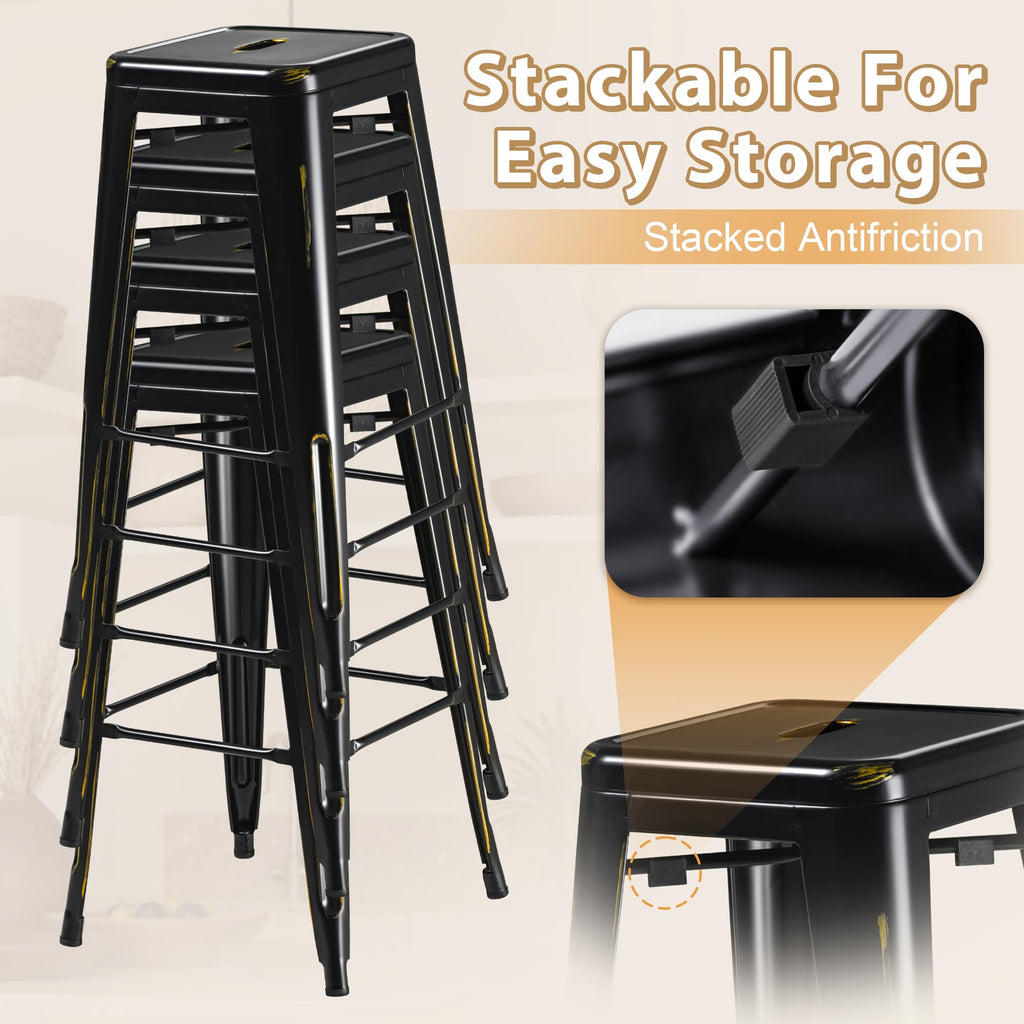 30 Inch Metal Bar Stools with Industrial Design and Footrest