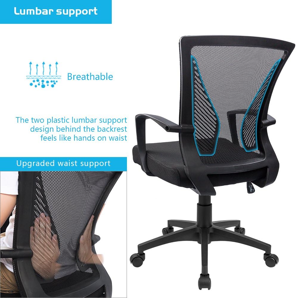 Mid Back Mesh Office Chair with Lumbar Support and Armrests