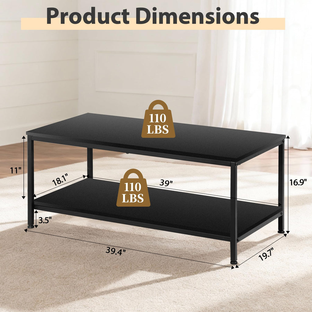 Industrial Coffee Table with Storage Shelf and 2-Tier Design