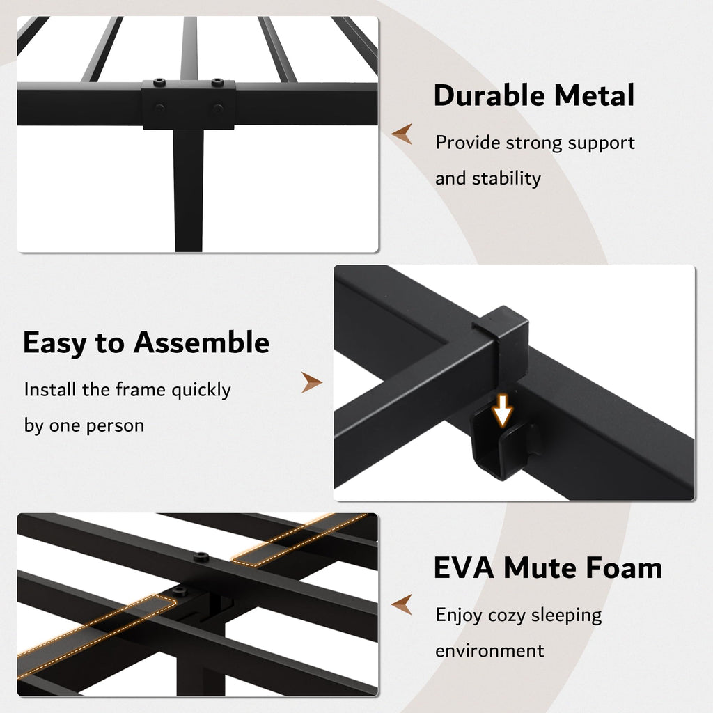 Metal Platform Bed Frame with Headboard and Under Bed Storage