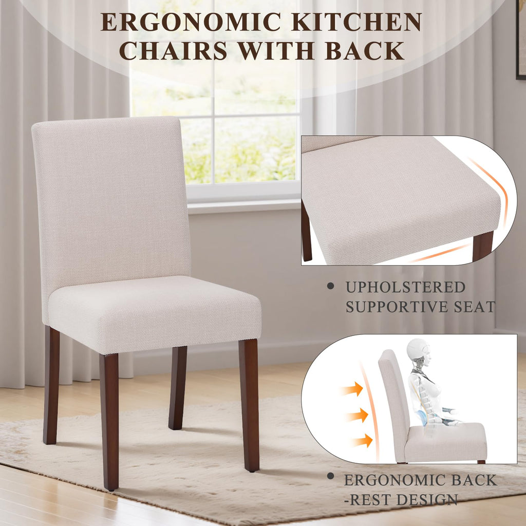 Modern Fabric Dining Chair with High Back and Wooden Legs