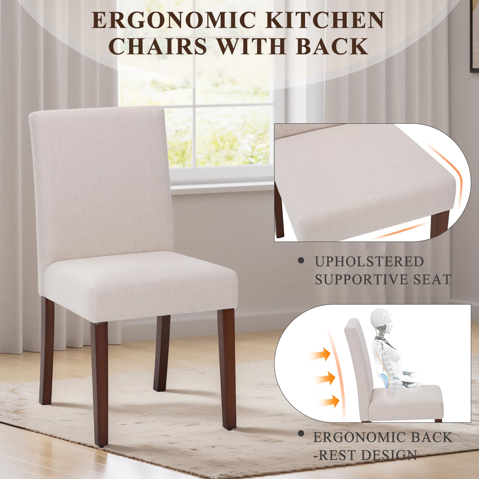Modern Fabric Dining Chair with High Back and Wooden Legs