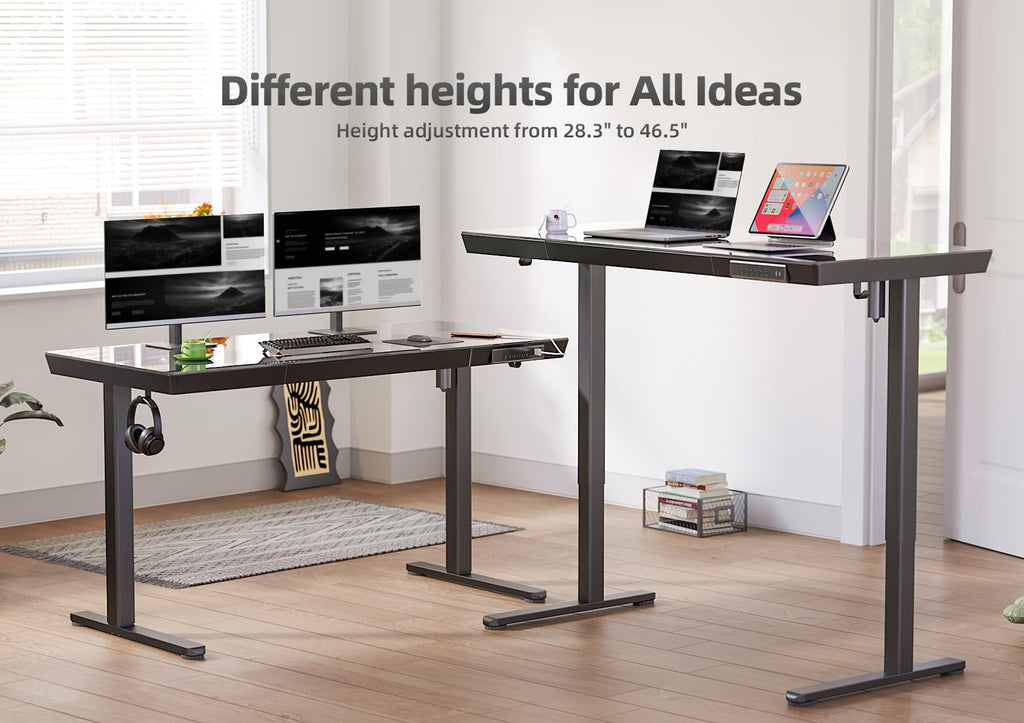 YDN Glass Standing Desk with Drawers