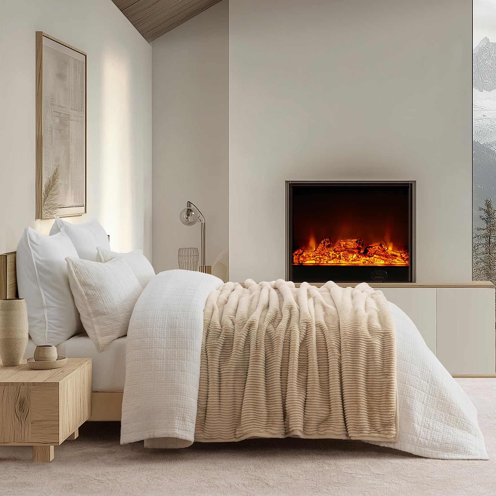 EVERGRACEHOME Sculpted Texture Faux Fur Throw Blanket