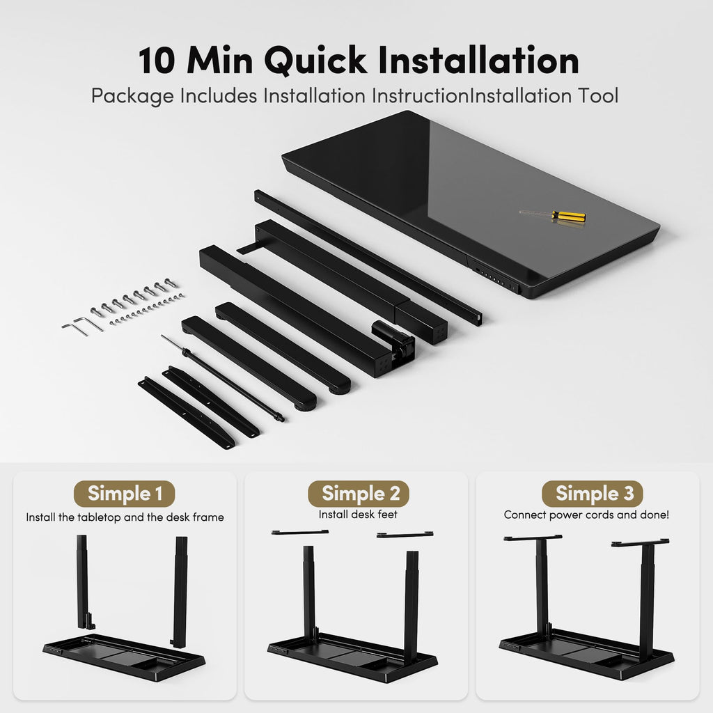 BANTI Electric Standing Desk with Drawers, 48 inch Whole-Piece Glass Desktop