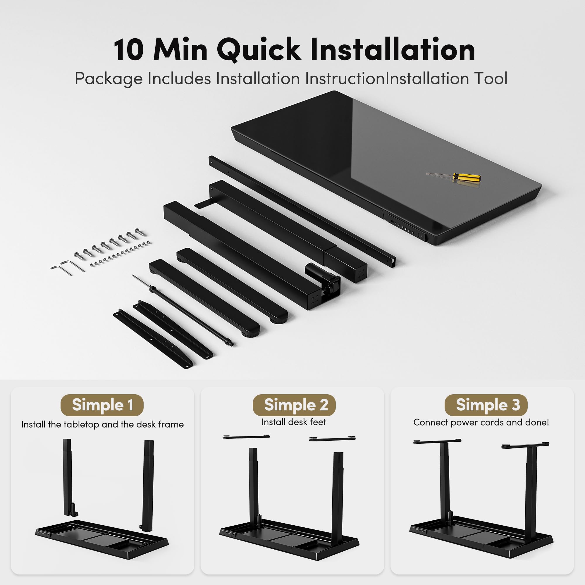 BANTI Electric Standing Desk with Drawers, 48 inch Whole-Piece Glass Desktop