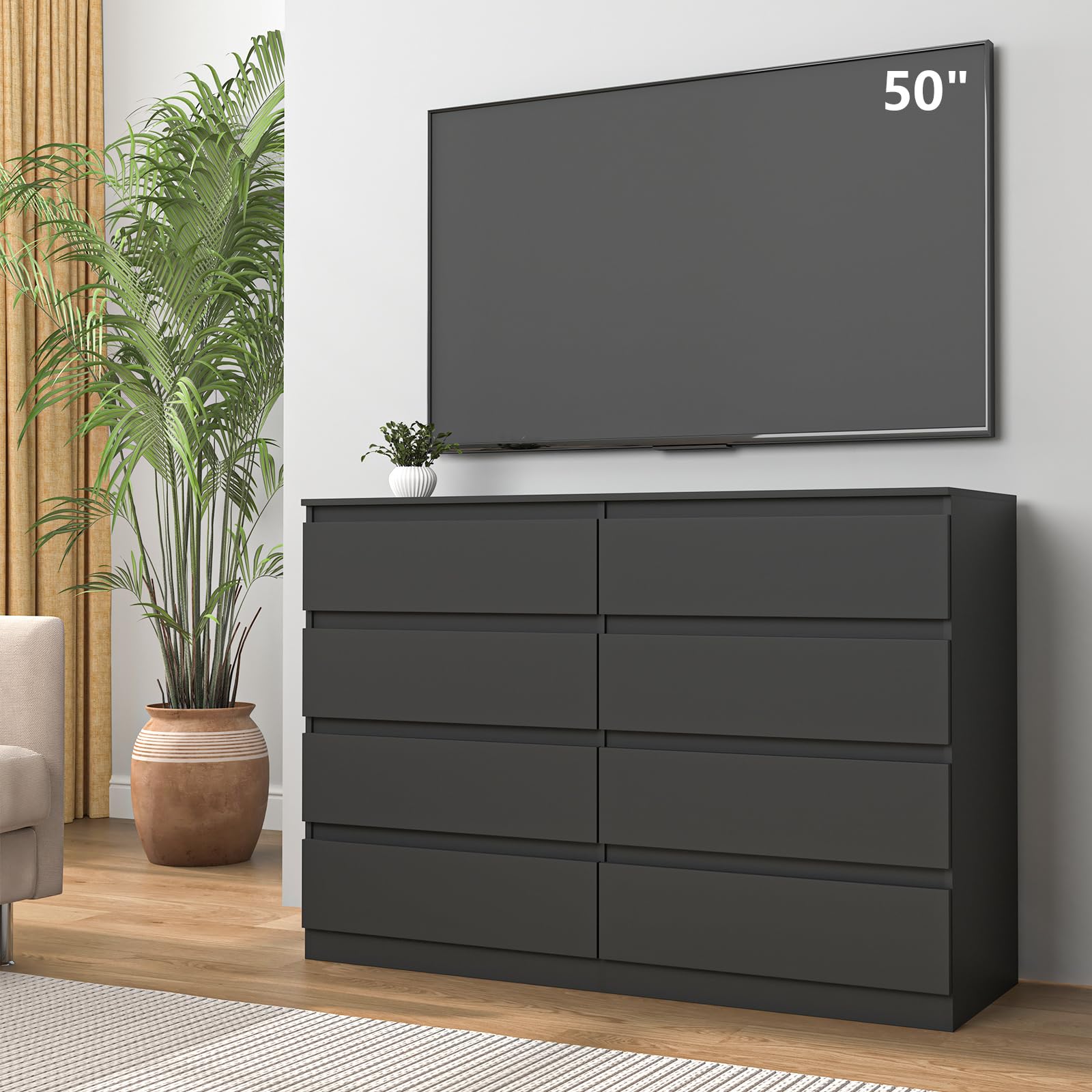Modern Handleless Chest of Drawers with Wood Storage