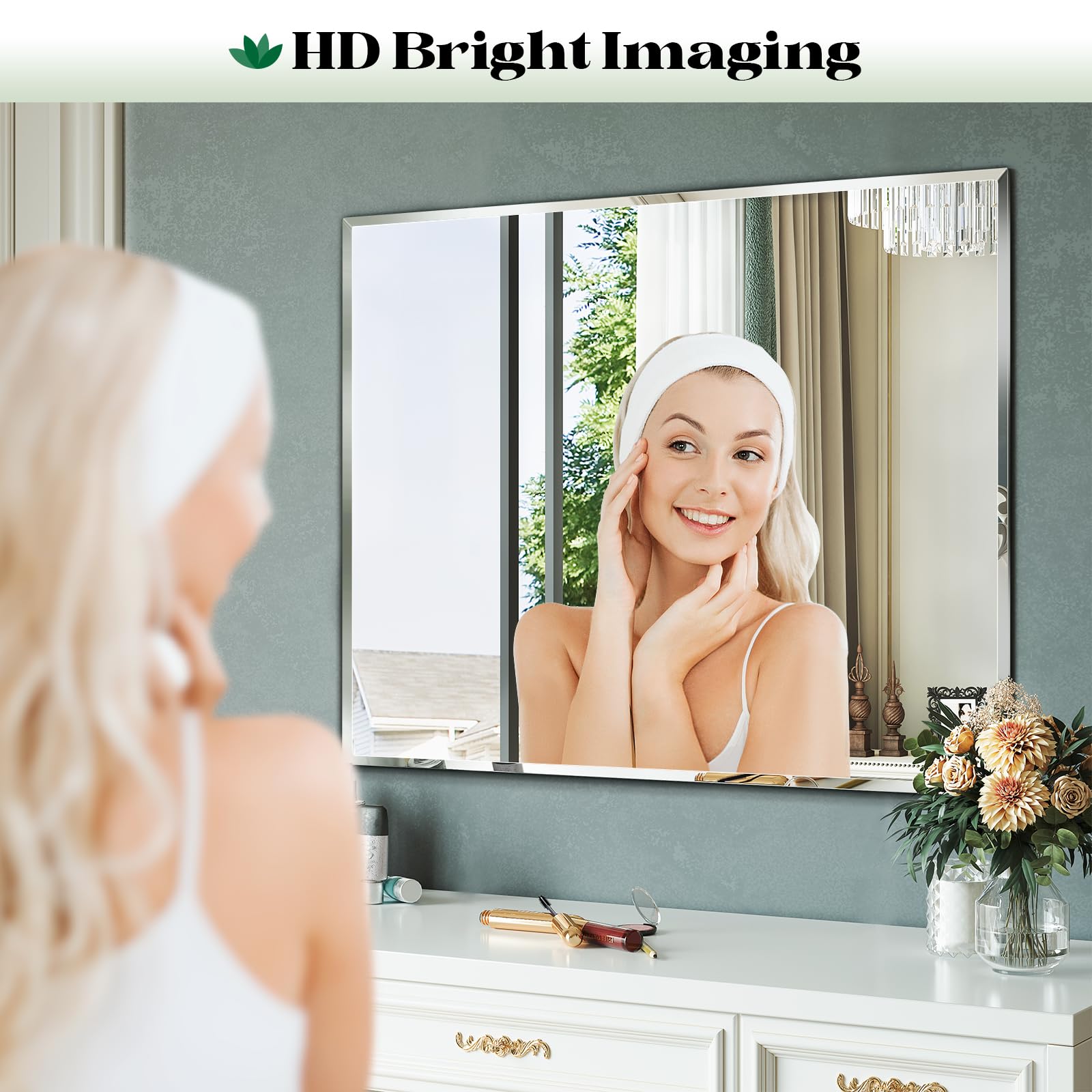 Frameless Beveled Wall Mirror with Horizontal and Vertical Mounting