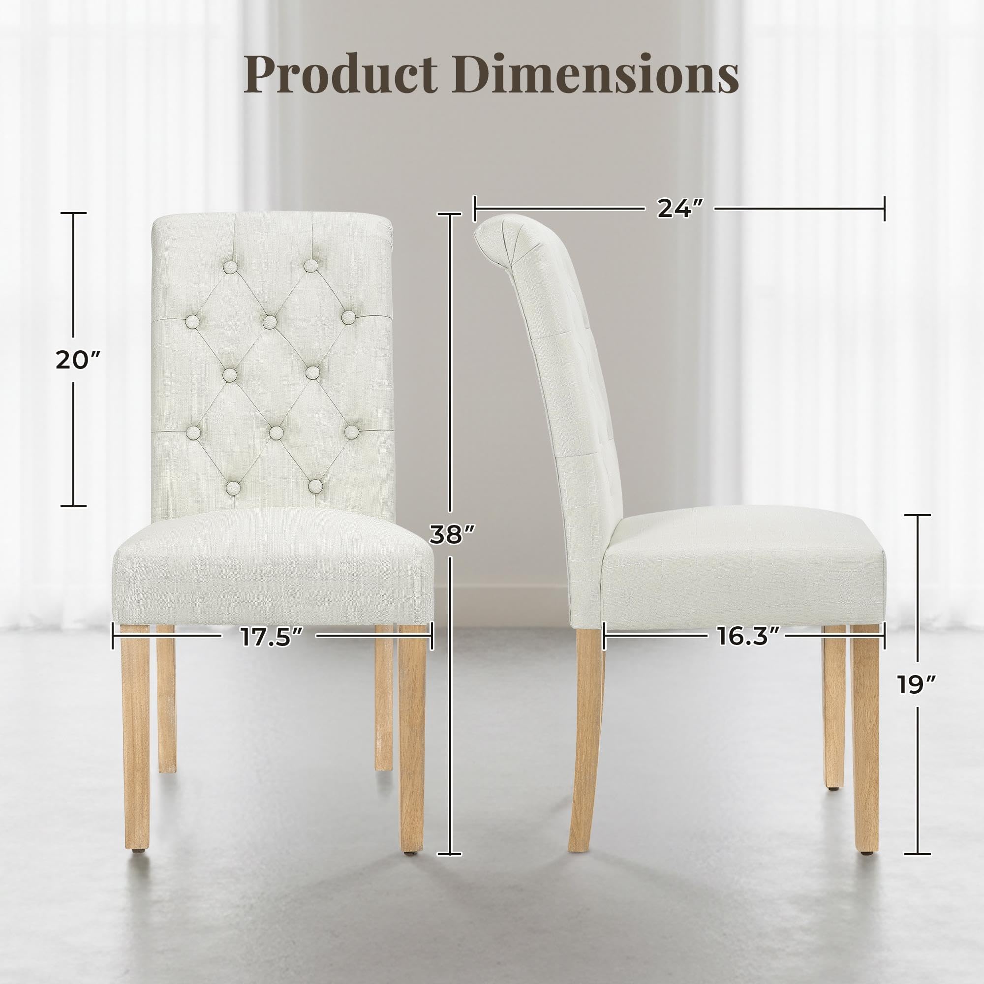 Fabric Upholstered Dining Chairs with Tufted Back and Wood Legs