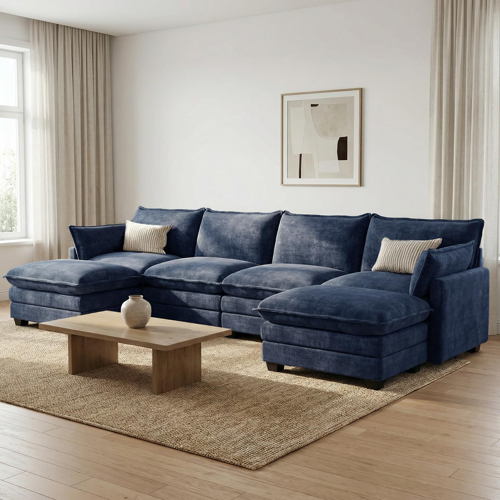 U Shaped Modular Sectional Sofa with Movable Ottoman