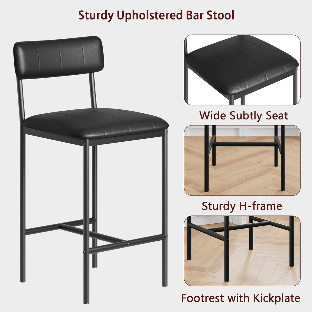 Upholstered Counter Height Bar Stools with Backrest and Footrest