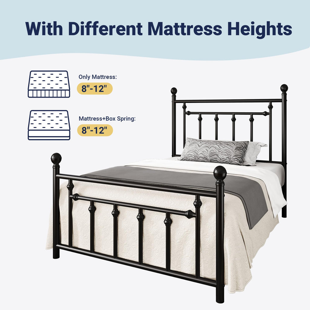 Allewie 14'' Metal Platform Bed Frame, Vintage Headboard