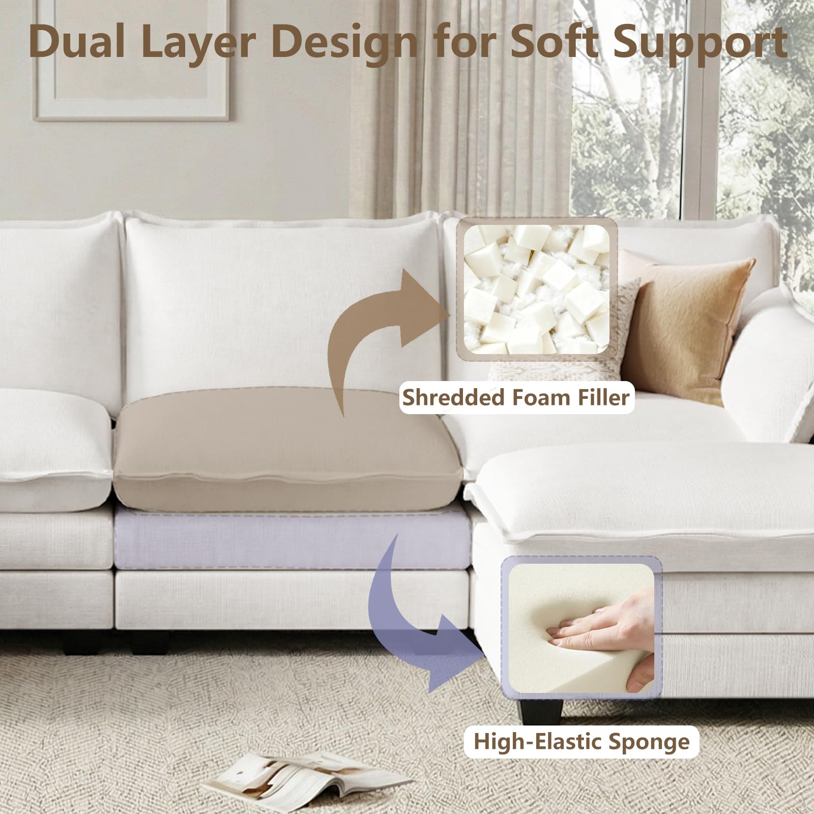 U Shaped Modular Sectional Sofa with Movable Ottoman