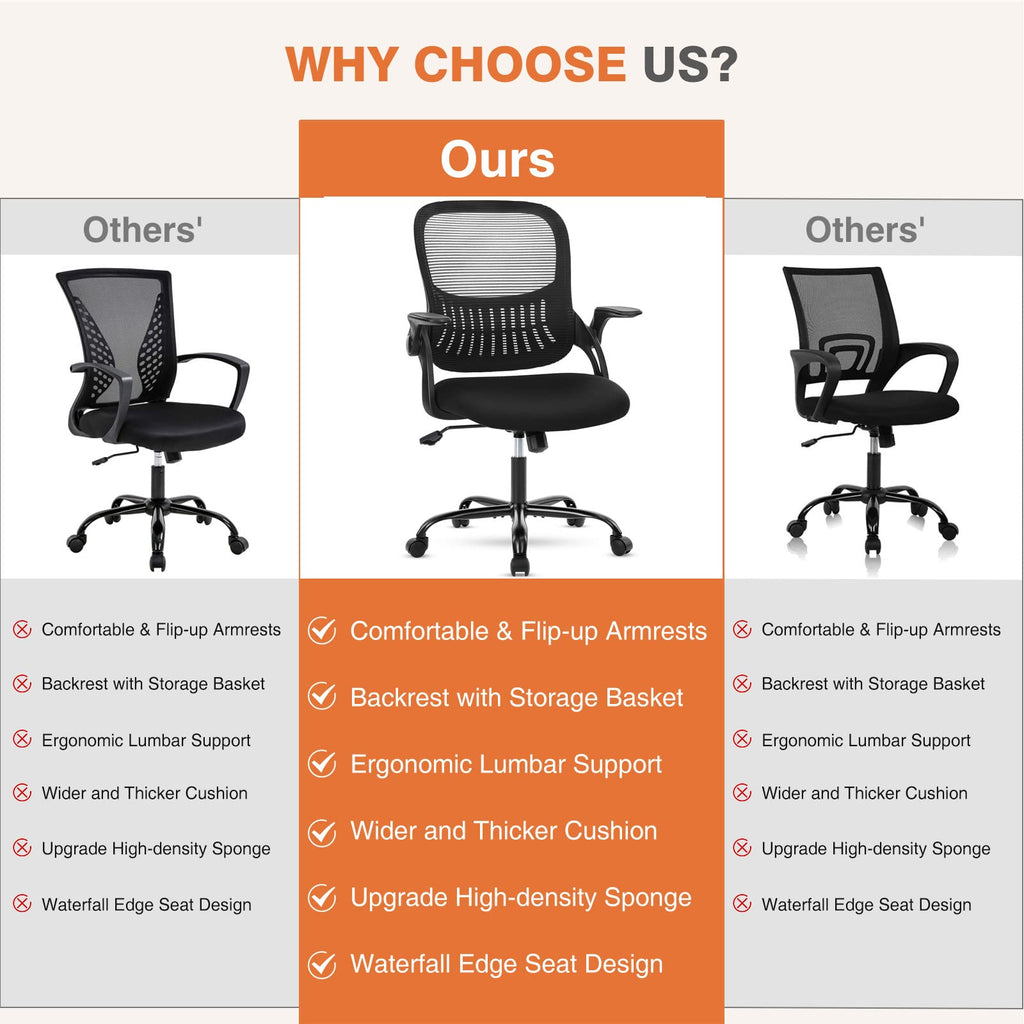 Ergonomic Mid Back Mesh Office Chair with Lumbar Support and Armrests