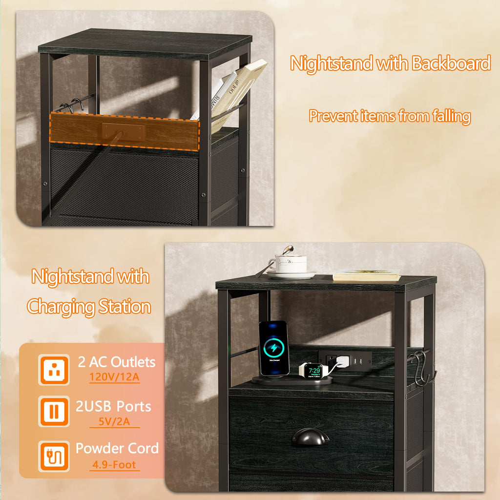 Furologee Nightstands Set of 2 with Charging Station