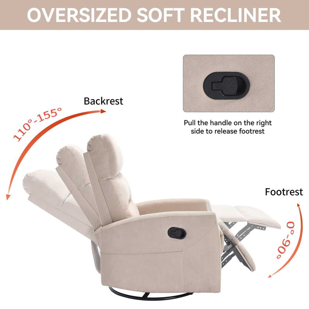 Manual Swivel Rocker Recliner Chair with 360° Rotation and Reclining Backrest