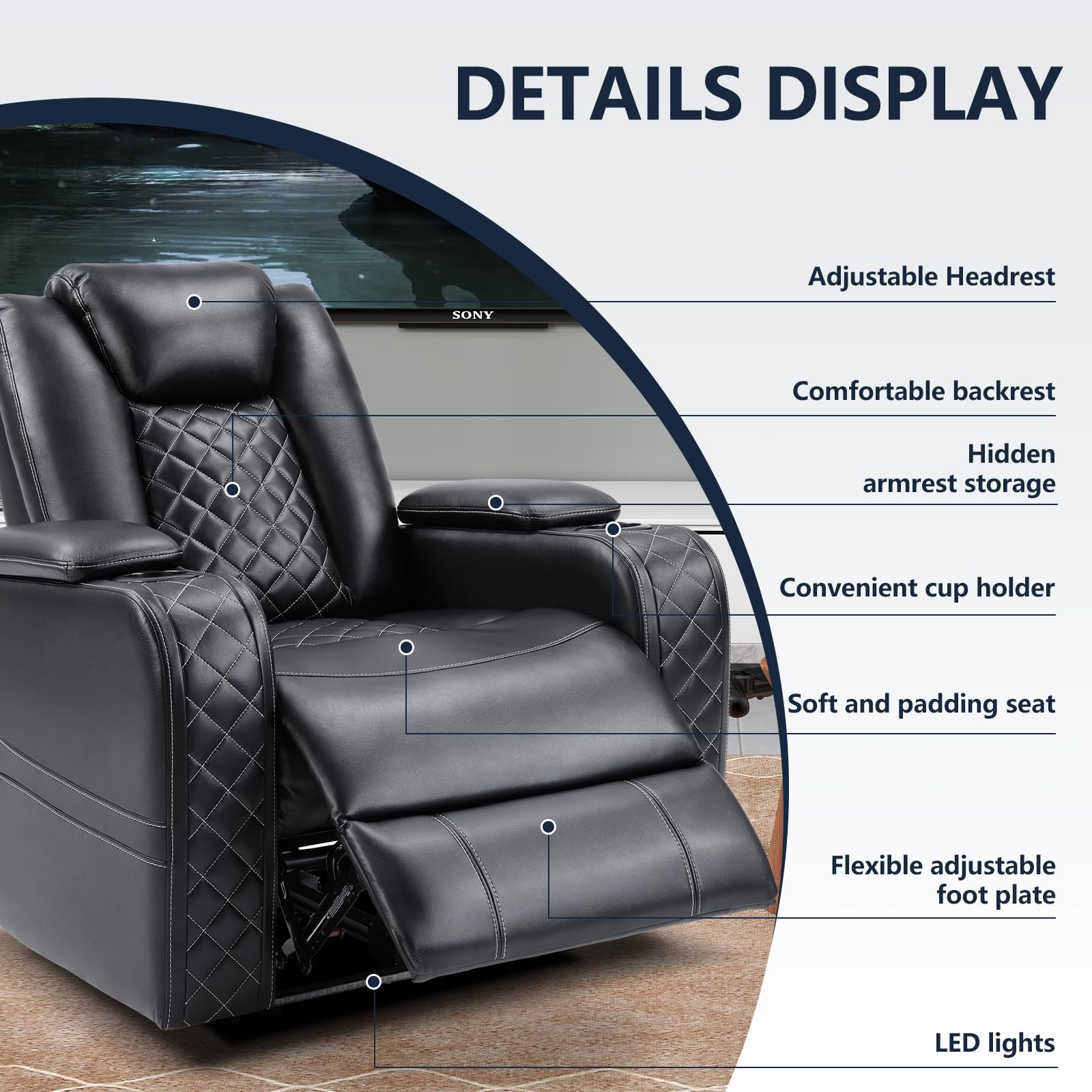 Power Recliner Chair with Adjustable Headrest and USB Ports