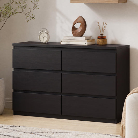 Modern 6 Drawer Dresser with Wood Storage and Anti-Tip Design