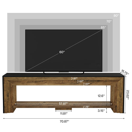 70" Farmhouse TV Stand with Open Storage Shelves and Media Console