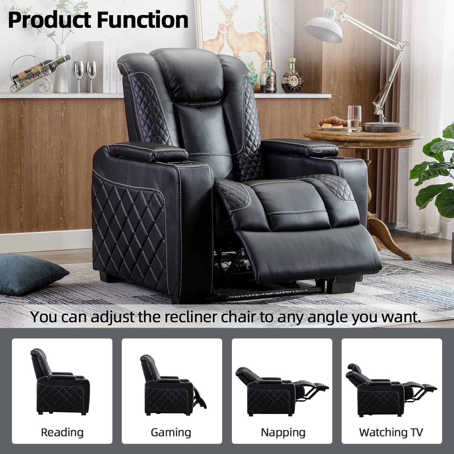 Faux Leather Power Recliner Chair with Ambient Lighting and USB Ports