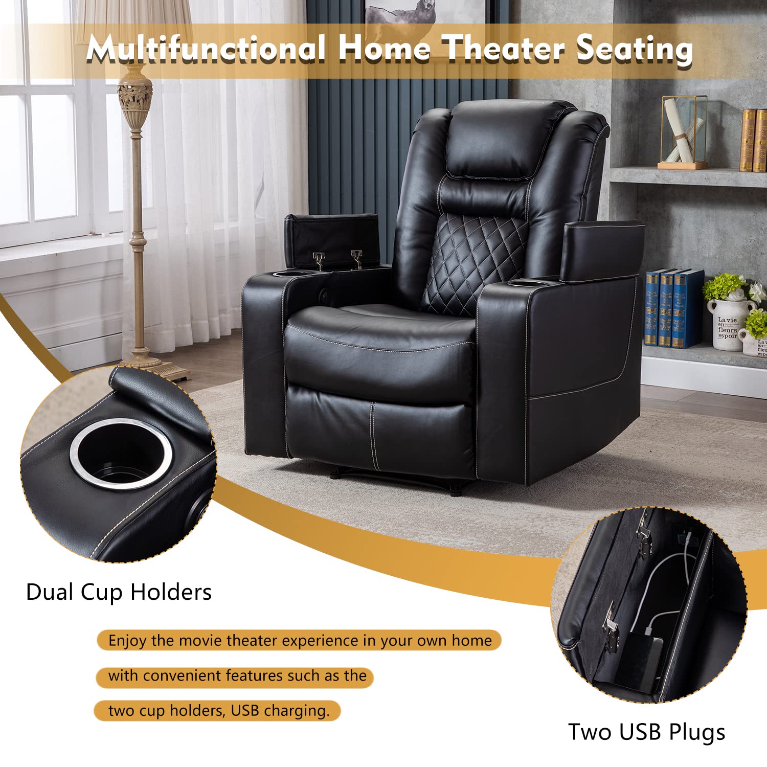 Set of 2 Power Recliner Chairs with USB Ports and Cup Holders