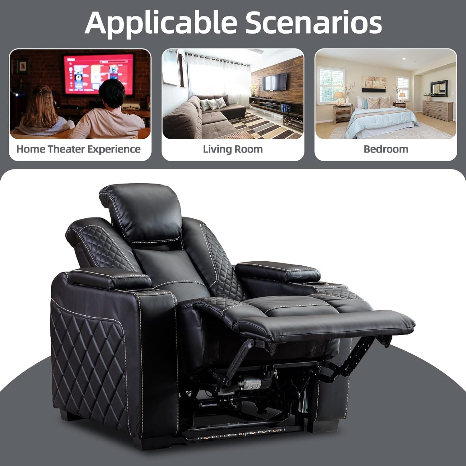 Faux Leather Power Recliner Chair with Ambient Lighting and USB Ports